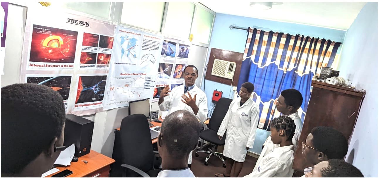 Dr. V.U.J. Nwankwo, Lead Scientist, leading a session with students at the Space Lab.